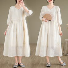 实拍现货文艺女装夏重工刺绣高端法式长裙优雅仙气白色连衣裙