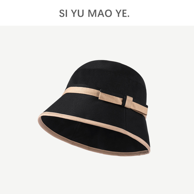 2022 Two-Color Patch Bow Fisherman Hat Women's Niche Designer Japanese and Korean Style Sun-Proof Sun Bucket Hat Casual