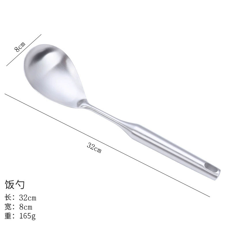 304 Stainless Steel round Handle Kitchenware Soup Ladle Colander Cooking Spoon and Shovel Slotted Spoon Six-Piece Set Household Hotel Kitchen Supplies