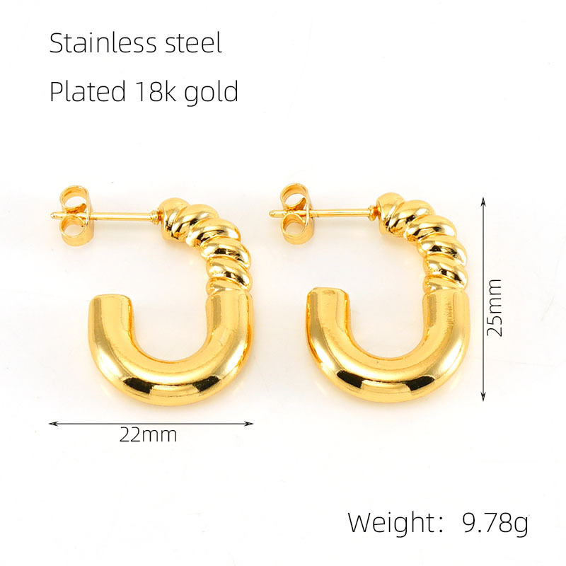 Cross-Border Hot Sale Earring with Same Kind Wholesale Stainless Steel Gold Plated European and American Retro Personality High-Grade Geometric Hollow Earrings