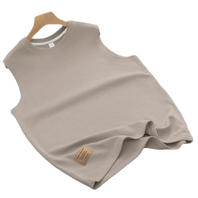 Summer Sleeveless T-shirt Men's Loose Trendy All-Matching T-shirt Waistcoat Ins Casual Simple Waffle Sports Vest