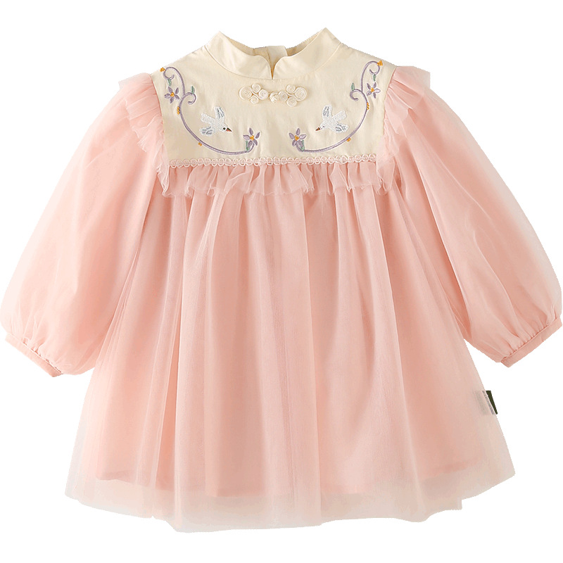 Children's Dress 22 Autumn New Girls Baby Gauze Dress Embroidered Han Chinese Clothing Dress Mesh Fashionable Skirt Autumn