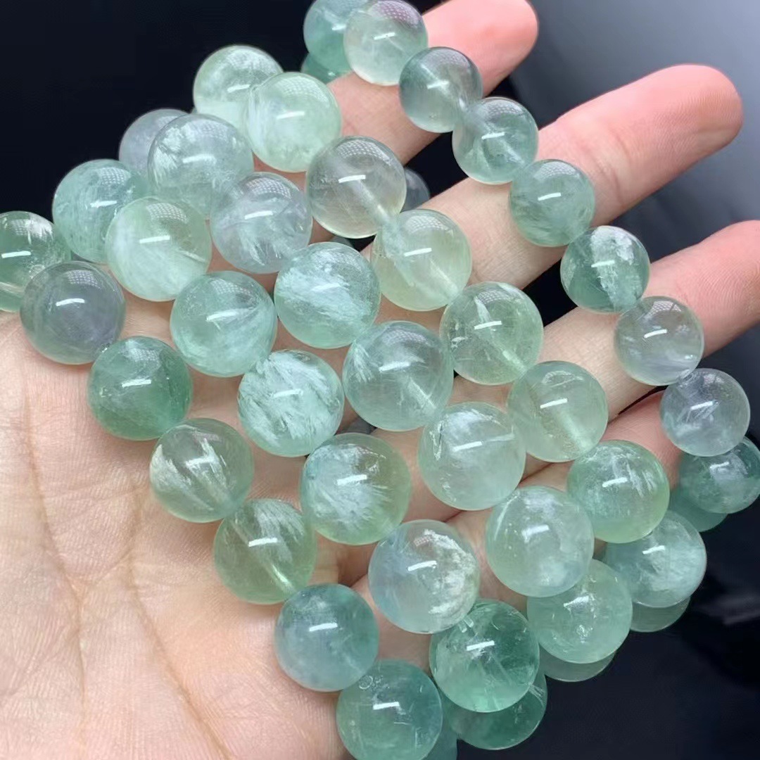 天然羽毛萤石手串薄荷绿萤石手链时尚小清新羽毛萤石饰品现货批发