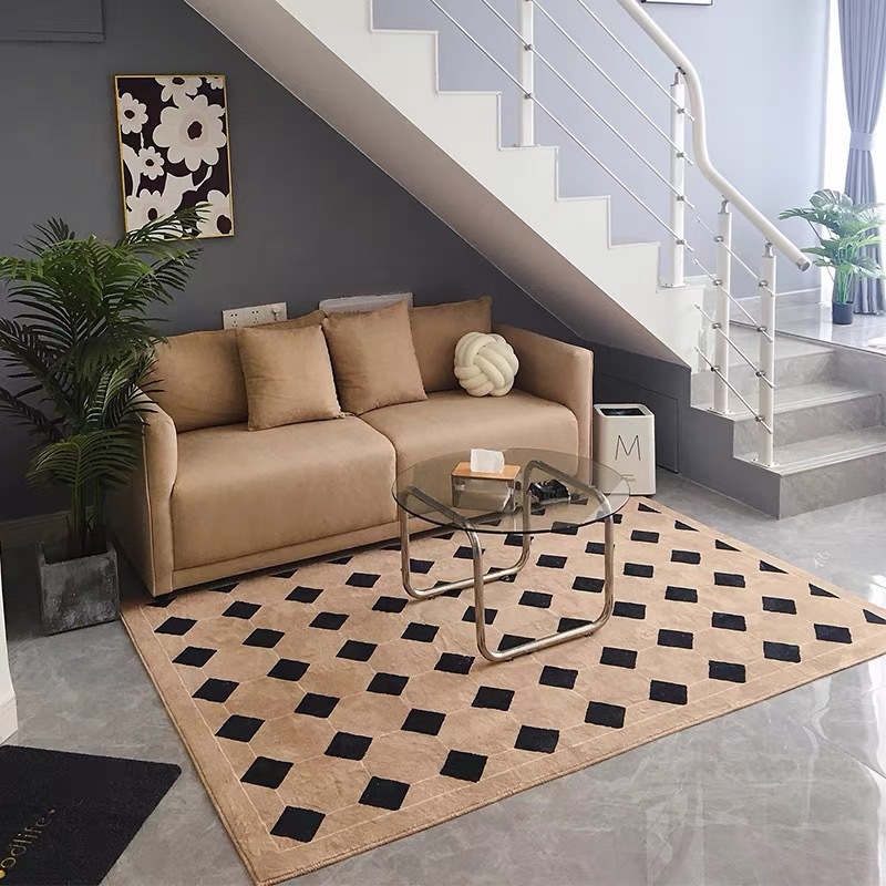 Paris Apartment Carpet Living Room Ins Style Tile French Retro Plaid Floor Mat Nordic Bedroom Bedside Blanket