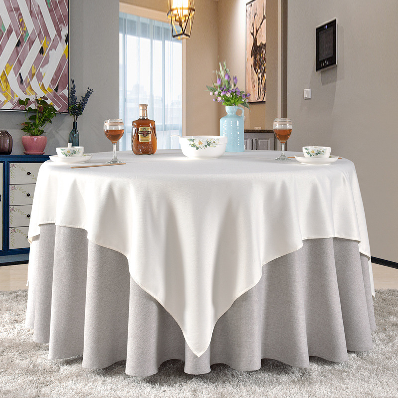 酒店大圆桌桌布餐厅饭店混纺圆形台布纯色高档宴会新中式布艺