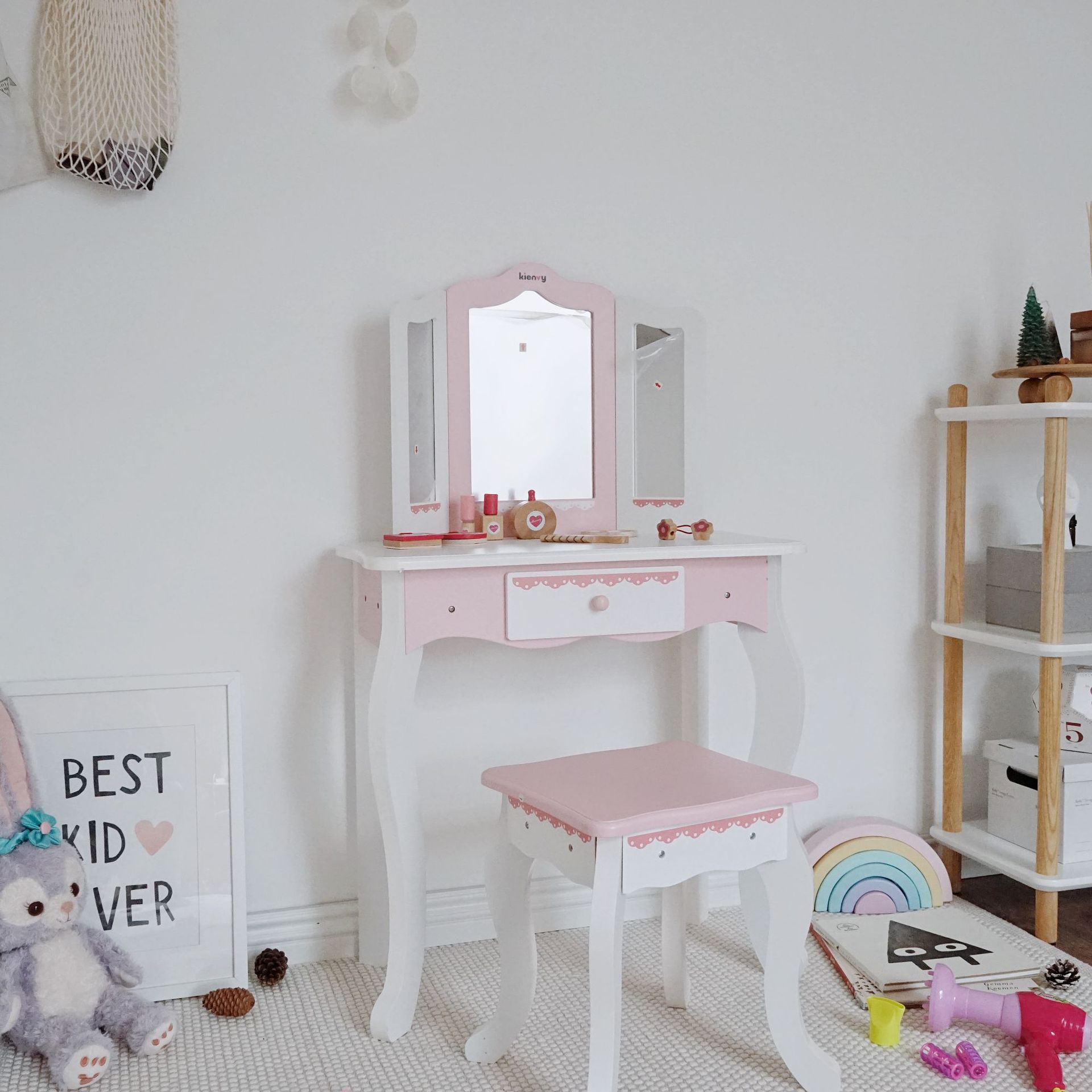 出口韩国儿童梳妆台女孩公主化妆盒玩具仿真过家家木质3岁5幼儿园