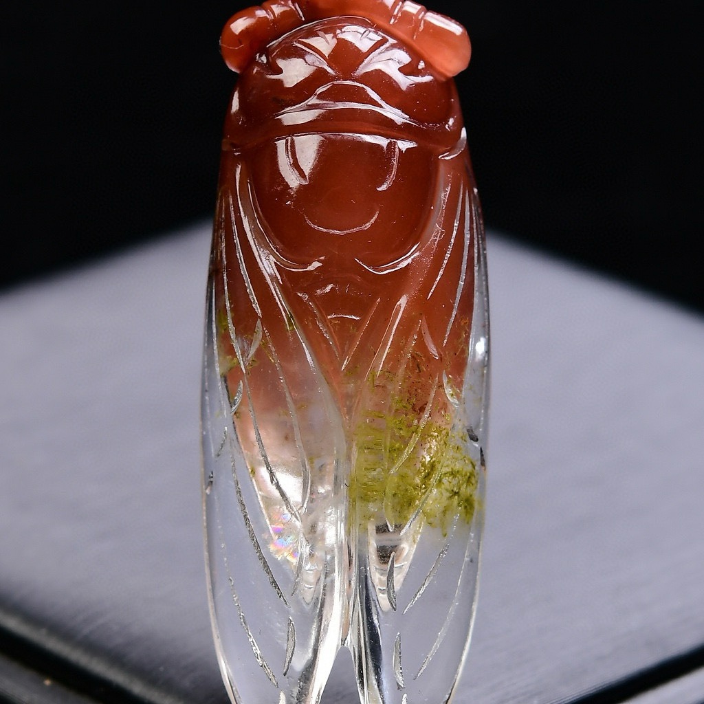 大号天然巴西红水晶俏色金蝉吊坠毛衣链精品黄水晶雕刻金蝉吊坠