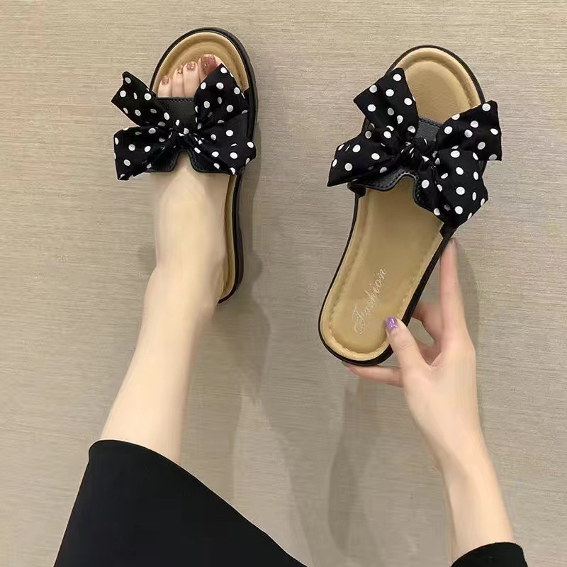 Bowknot Slippers All-Matching Slippers Deodorant Internet Celebrity Chunky Heel Casual Outdoor Slippers Women's Wear-Resistant Durable Fashion Slipper