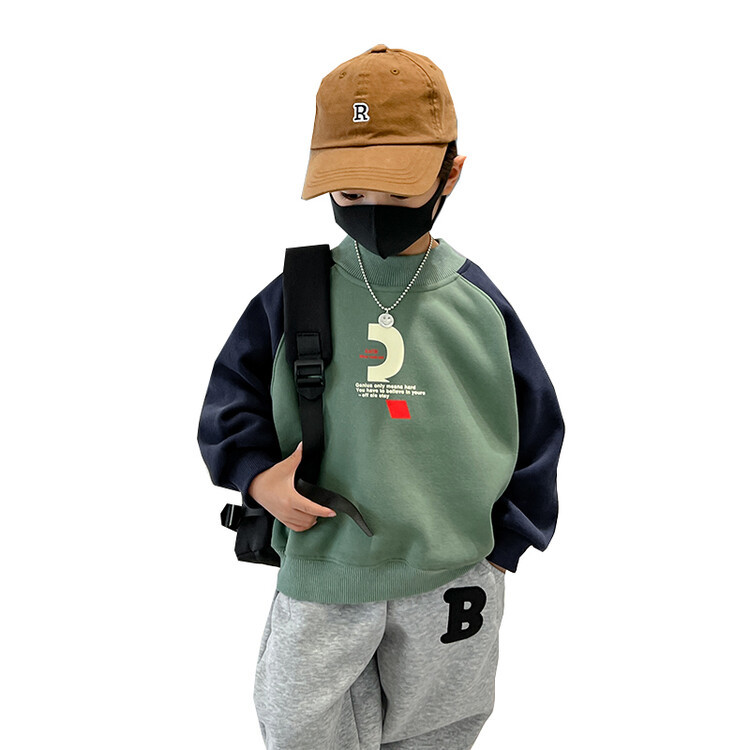 Children's Fleece-Lined Sweater Boys Thermal Fleece Shirt Korean Style Printing Stitching Winter Baby's Top One Piece Dropshipping Trendy