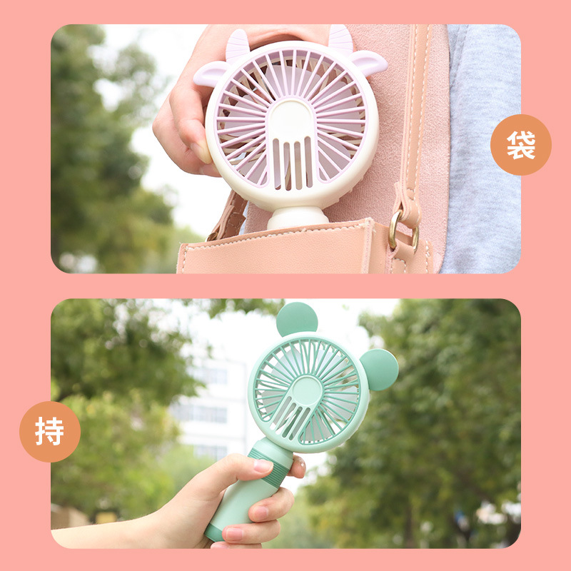 Drip Fan Cartoon with Light Charging Outdoor Portable Small Handheld Fan with Mobile Phone Holder Summer Promotion