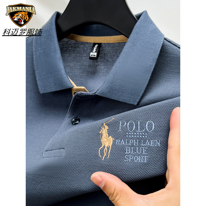 100%纯棉男士短袖polo衫保罗刺绣上衣中年带领休闲全棉爸爸t恤男