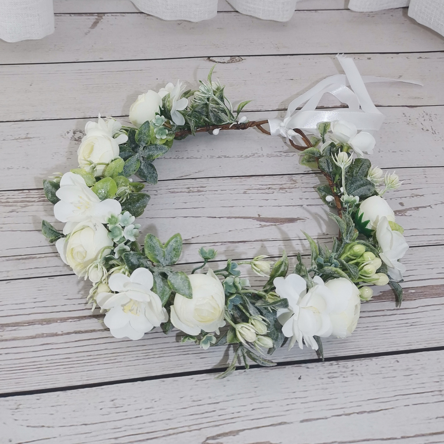 茉莉花新娘花环发带手工藤条花朵发箍海边沙滩度假婚纱摄影发饰