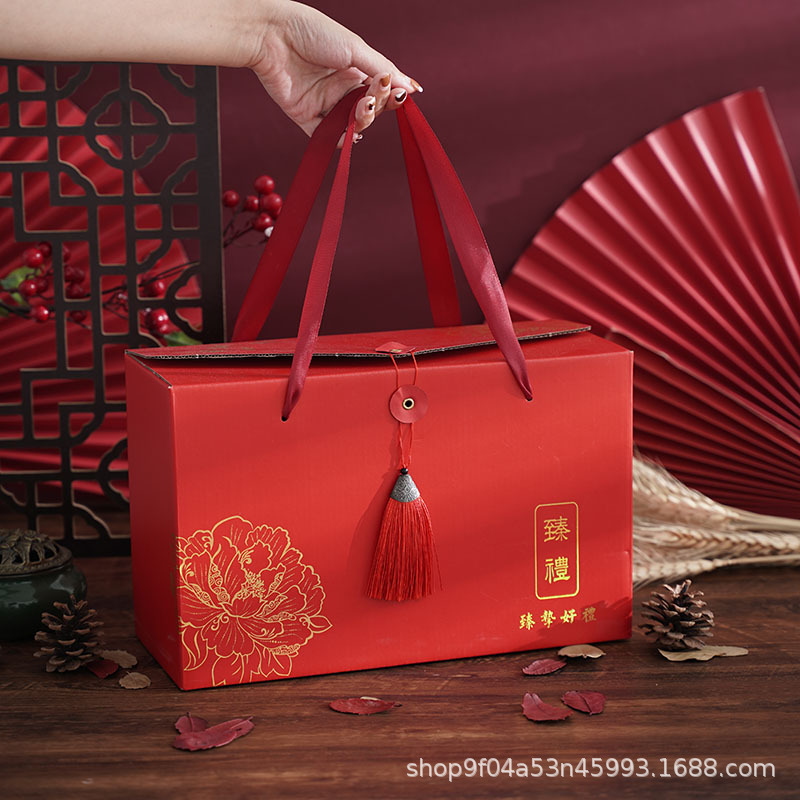 New Year Gift Box Box Honey Tea Nuts Red Dates Shanzhen High-End New Year Gift Bag Handbag in Stock