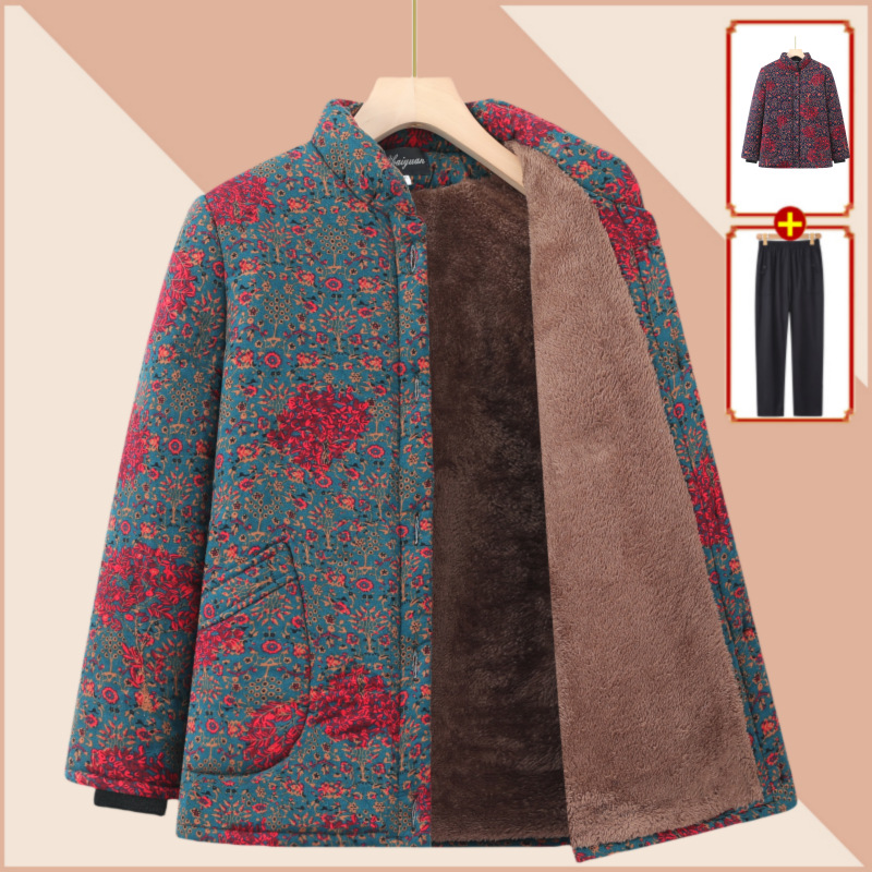 奶奶装碎花棉衣女士加绒加厚中老年人女装冬保暖小棉袄棉服外套女