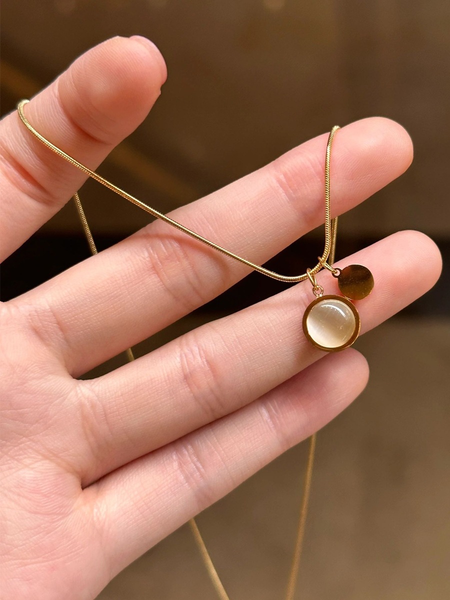 3d硬金优雅有型~猫眼石项链2023年新款毛衣链轻奢设计感高级秋冬