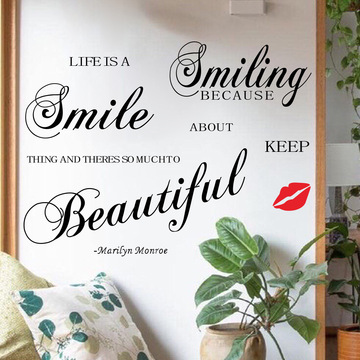smile beautiful英文谏言字母贴纸ch81522跨境个性客厅装饰墙贴