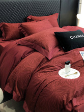 100支床上四件套红色婚庆长绒棉 美式全棉被套新婚高级感1.8m床品