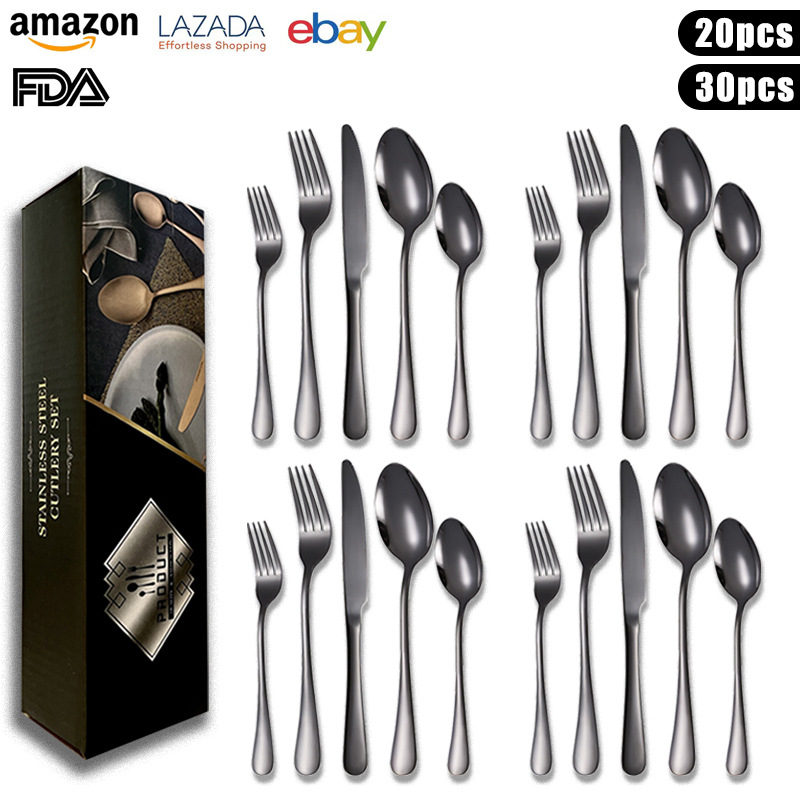 Cross-Border Amazon Stainless Steel Tableware Set Western Tableware Steak Knife Gold Spoon 20-Piece Set Knife, Fork and Spoon Suit