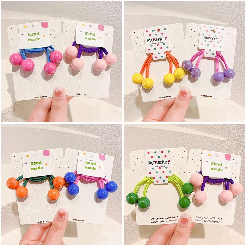 Children's round Beads Headband New Hair Elastic Band Hair Accessories Cute Girl Candy Color Double-Headed Beads Hair Ring Headdress