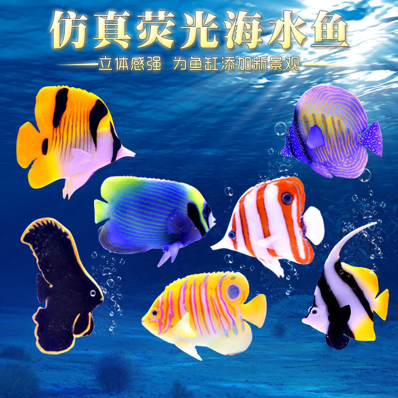 观赏鱼海水海鱼水族鱼荧光鱼彩色假鱼塑料水族箱摆件【1月18日发