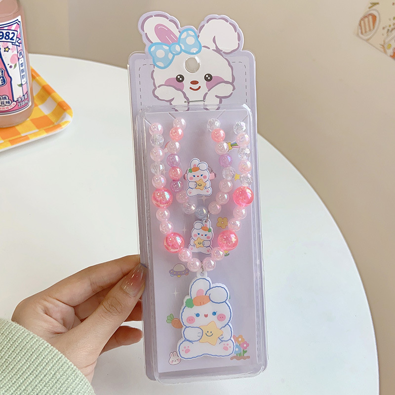 Children's Necklace Jewelry Toys Girls' Baby Cartoon Bracelet Ring Set Cute Princess Ornament Girls' Accessories