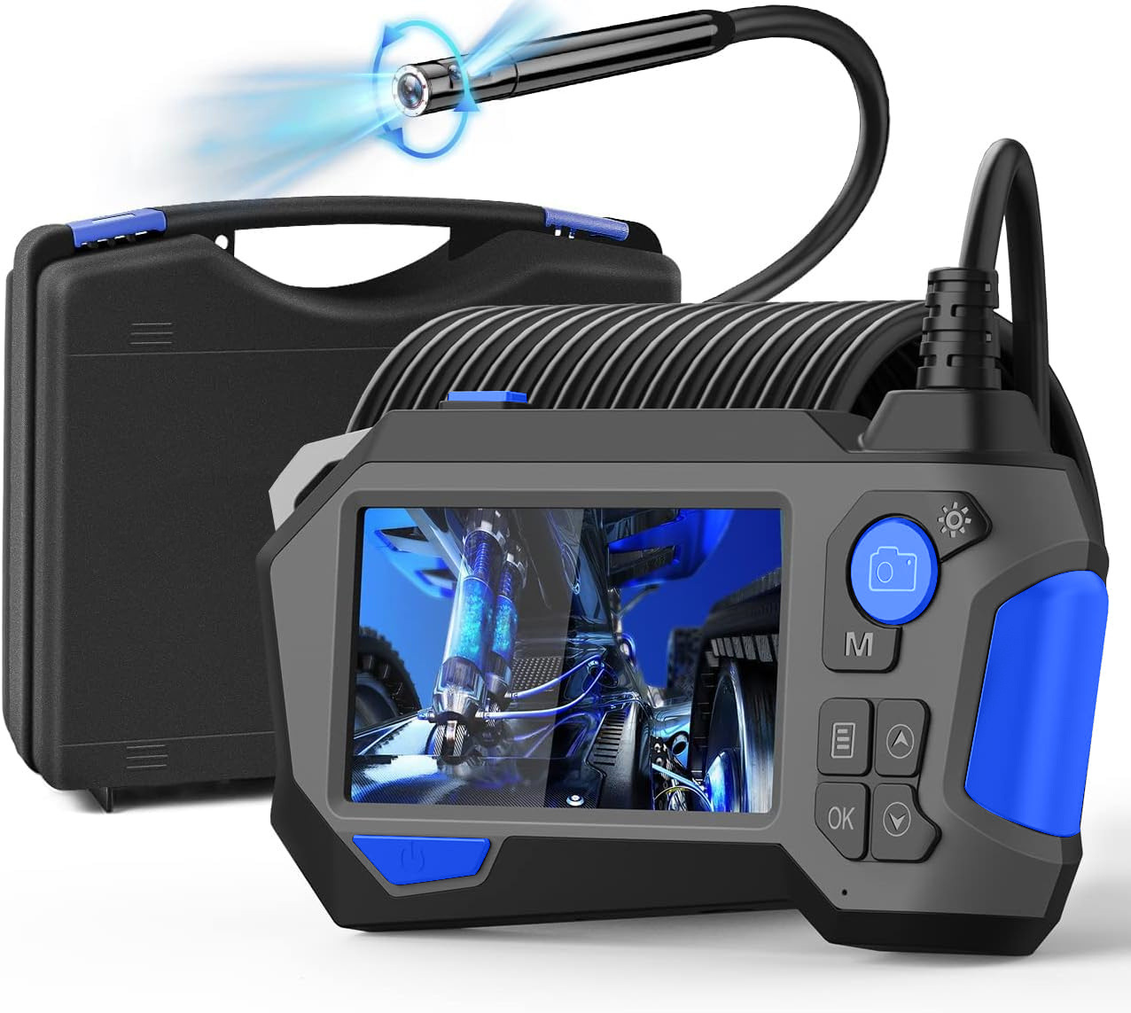 3寸360°旋转内窥镜p120汽车发动机管道转向双镜头内窥镜1/5m