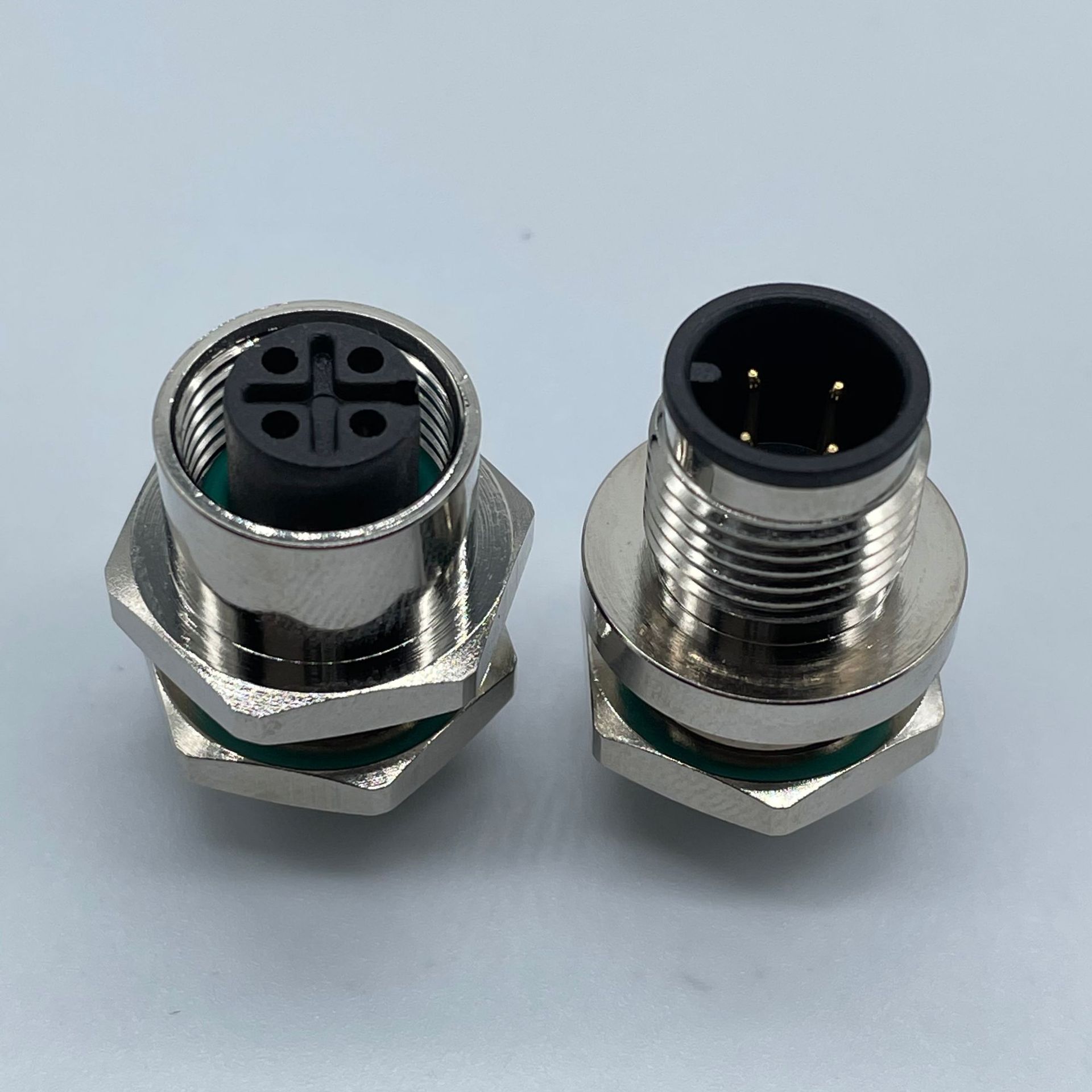 传感器m12工业连接器a-code 3p pcb板式金属螺丝公/母公接头插头