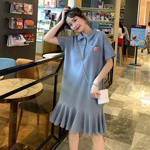 2024年流行的Polo领连衣裙宽松显瘦遮肚子学生韩版少女小个子裙子