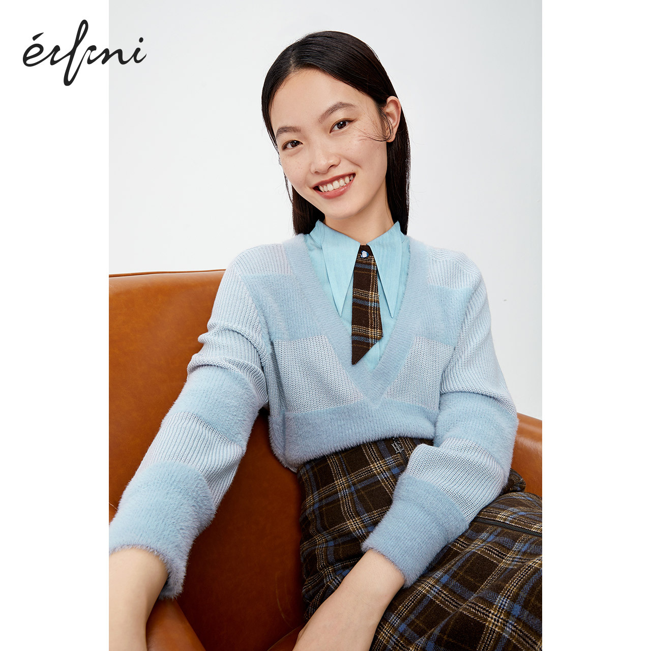 【定制】【】伊芙丽2020新款冬装韩版v领薄款针织衫女1ba