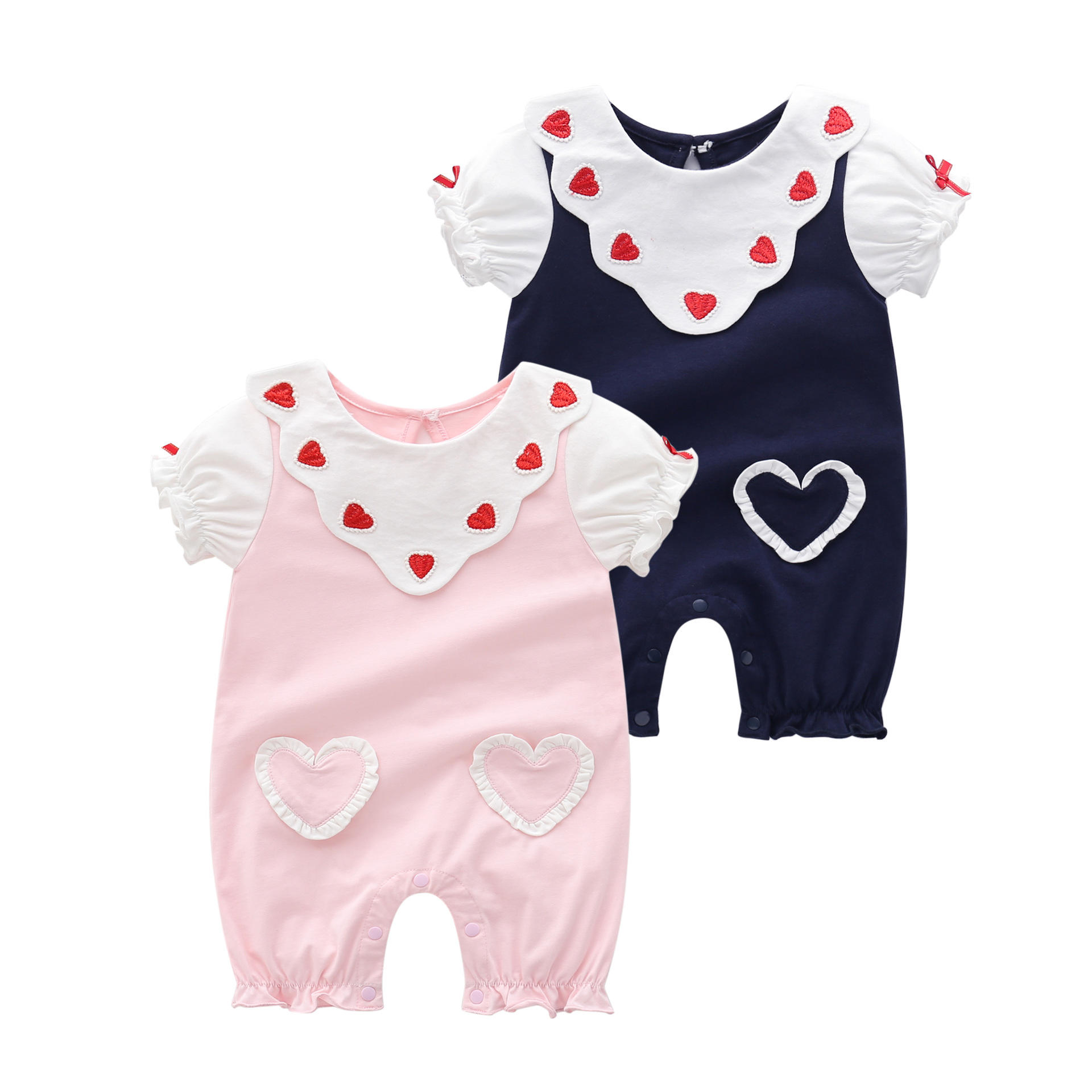 婴儿连体衣夏装新品短袖爱心爬服 婴幼儿衣服满月新生儿爬服