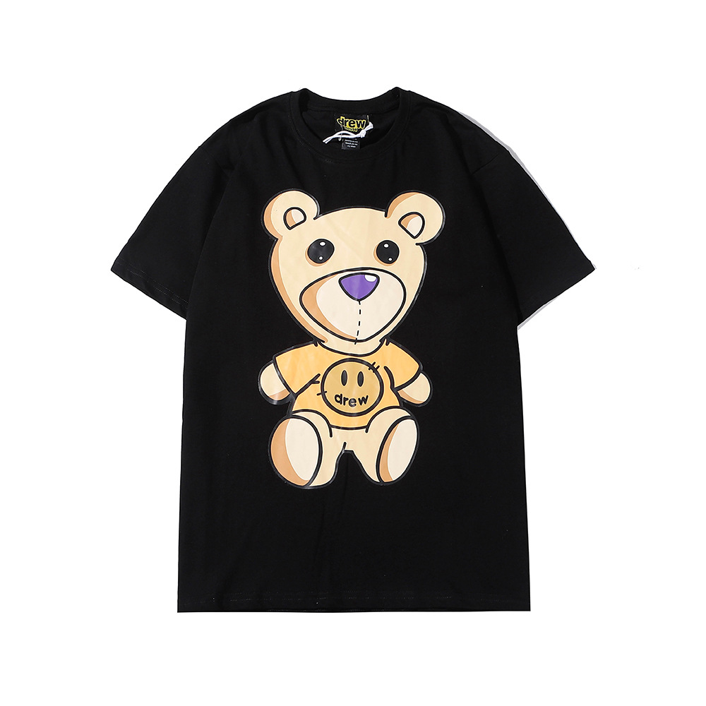 潮牌贾斯丁比伯同款drew 男女可爱休闲风笑脸熊印花图案短袖代发