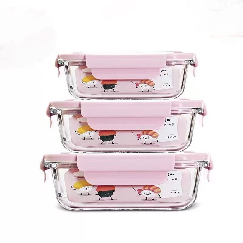 Ws Lunch Box Microwave Oven Heating Office Worker Clear with Cover Separated Glass Lunch Box Large Capacity Division Freshness Bowl