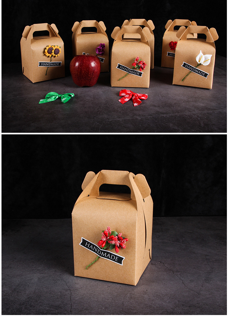 十份礼物盒子手提牛皮纸苹果盒糖果包装盒创意圣诞节平安夜苹果