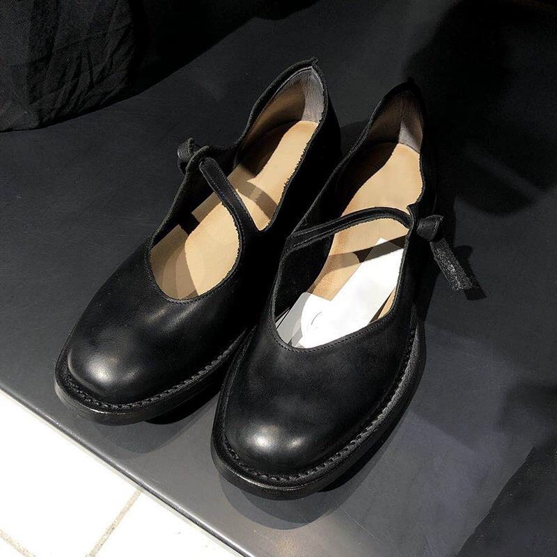 2023年新款日系复古黑色玛丽珍平底单鞋小众设计感学生jk小皮鞋女