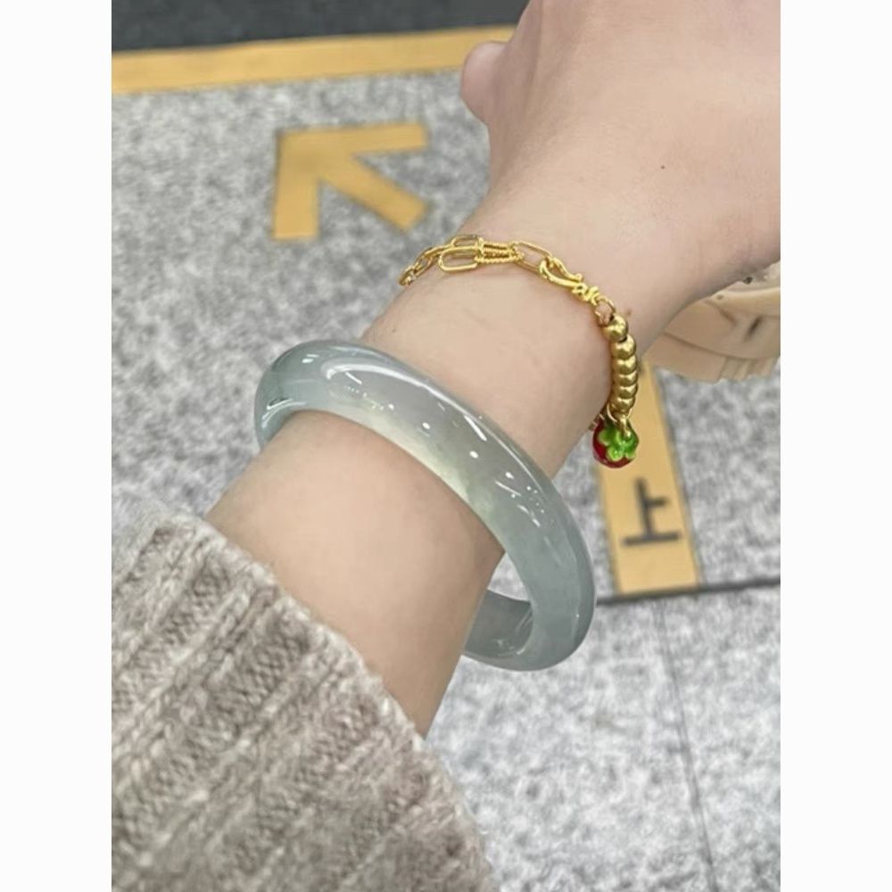 明星爆款冰种晴水玉手镯翡翠手镯飘花玉镯子女翡翠正圈少女款送人