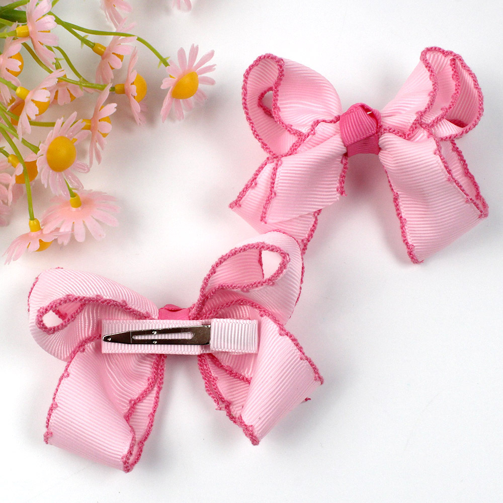 跨境新款春夏勾边蝴蝶结发夹螺纹带布艺锁边立体手工热销甜美发饰