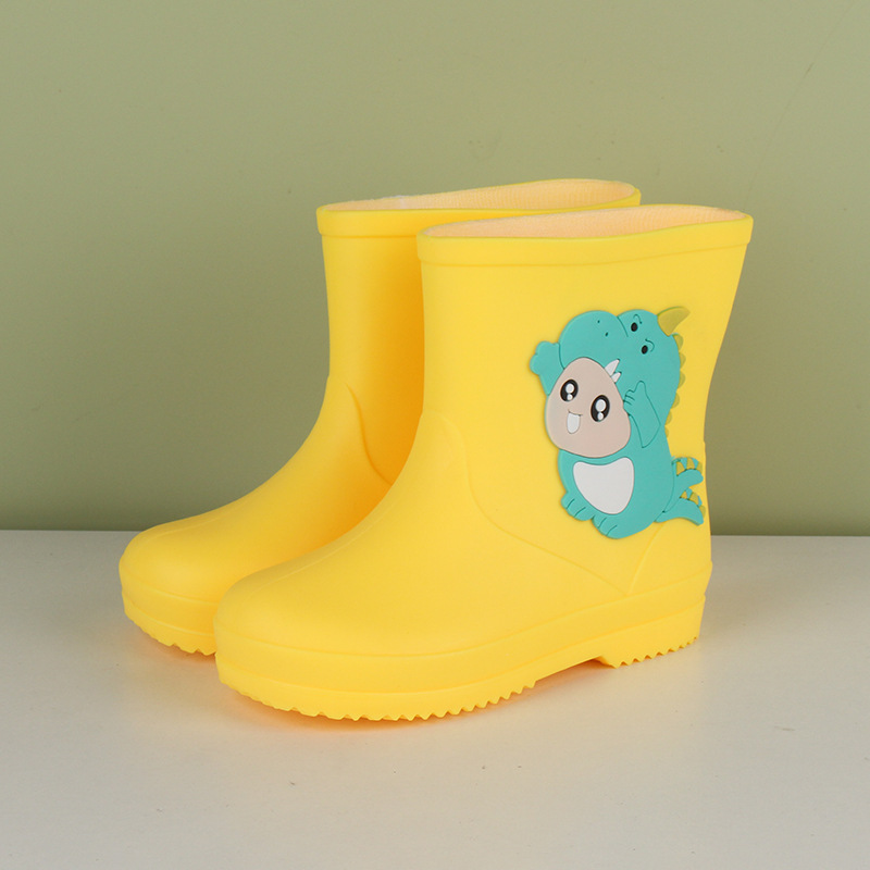 Cartoon Children's Rain Boots Cute Little Dinosaur Elastic Mouth Mid-Calf Rain Boots Non-Slip Primary School Kindergarten Rain Shoes Rain Boots