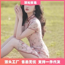 长款旗袍法式蚀骨女改良版连衣裙夏中收腰新民国风大小姐年轻