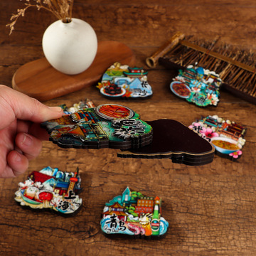 国潮城市风冰箱贴旅游景点地标上海纪念品木质磁吸冰箱贴定制