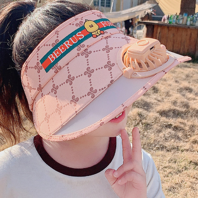 Children's Cap with Fan USB Rechargeable Summer Boys and Girls Big Brim Sun Protection Visor Cap Outdoor Beach Sun Hat