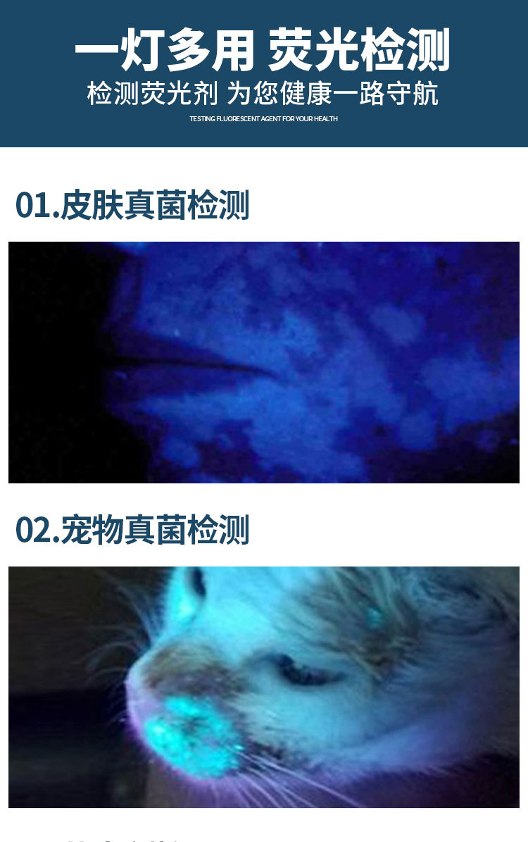 新款第三代伍德灯白斑色斑皮肤检测仪宠物细菌猫藓检测镜伍德氏灯