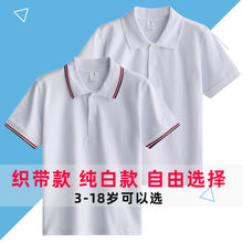 中小学生校服纯棉短袖夏季儿童POLO衫白色翻领中大童白t表演服