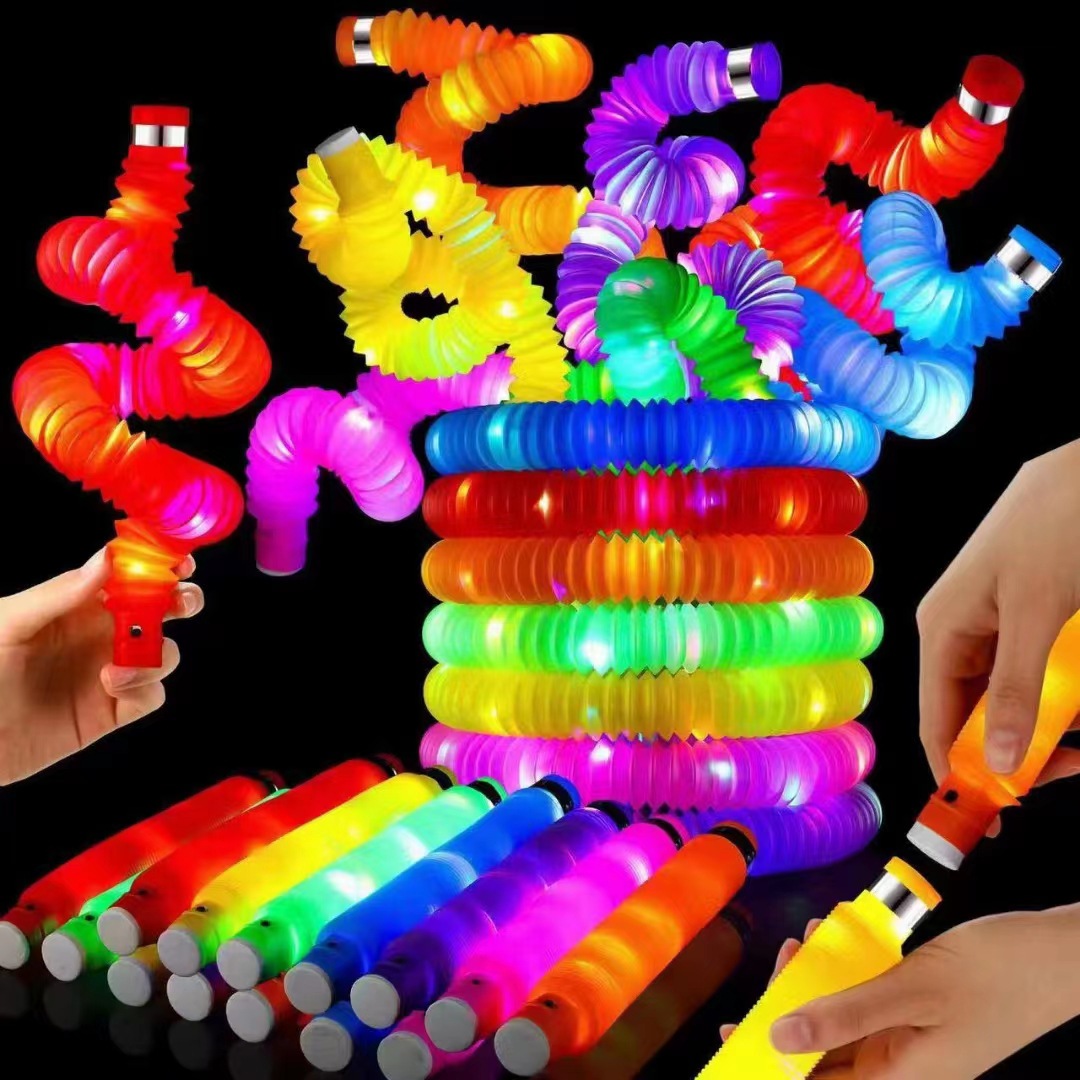 Cross-Border Pop Tube Luminous Pressure Reduction Toy Flash Extension Tube Color Stretch Tube Led Stress Relief Toy