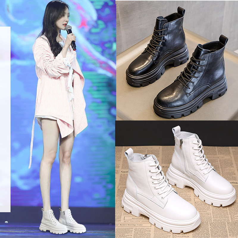 明星杨幂同款马丁靴女2021秋冬加绒百搭雪地显瘦棉鞋厚底增高短靴