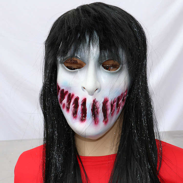 女鬼面具密室逃脱道具咧嘴剧本鬼屋真人装饰假发恐怖吓人面具