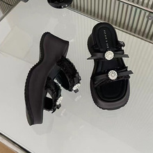 水钻蝴蝶结蕾丝厚底松糕底凉鞋女露趾显高拖鞋2025年夏季新款百搭