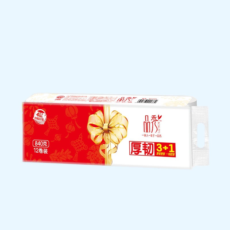 品秀卫生纸 品秀840g纯原生木浆卫生纸家庭装实惠型 12提一件