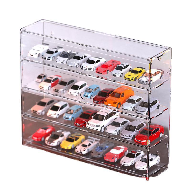 qw1t透明 汽车收纳盒1:64风火轮多美卡小汽车模型跑车实木多格展