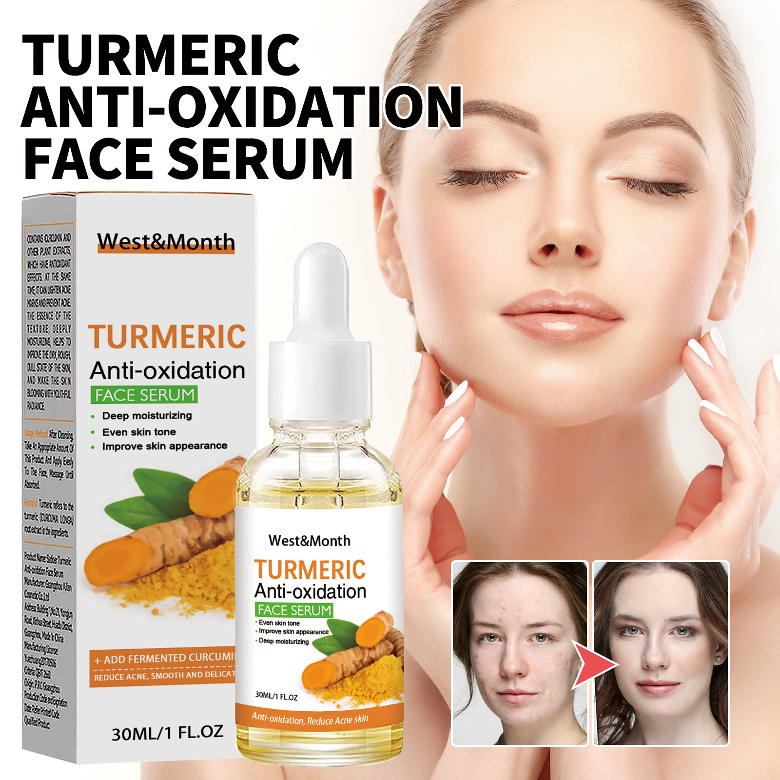 West & Month turmeric facial essence hydrating moisturizing fading spots acne marks brightening moisturizing skin essence image