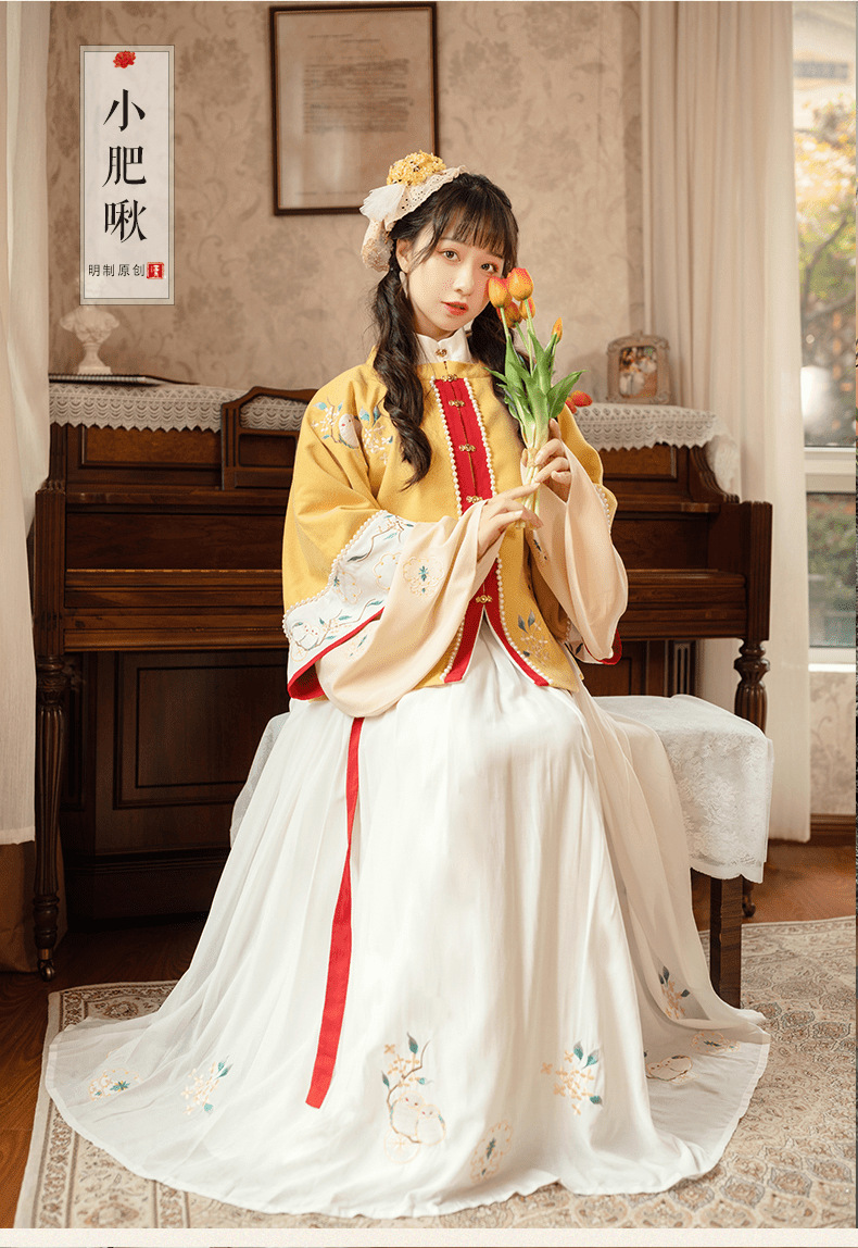 古风加厚肥啾明制方领对襟袄裙套装立领上袄琵琶袖汉服女秋冬